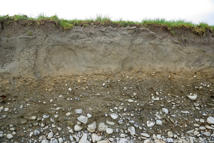 Layers of soil in a hill.