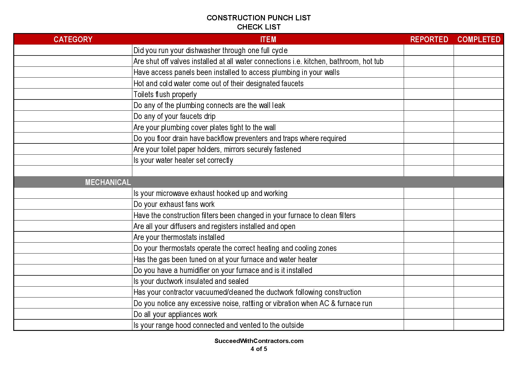 Construction Punch List