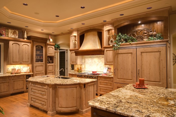 Kitchen interior with granite counter tops.