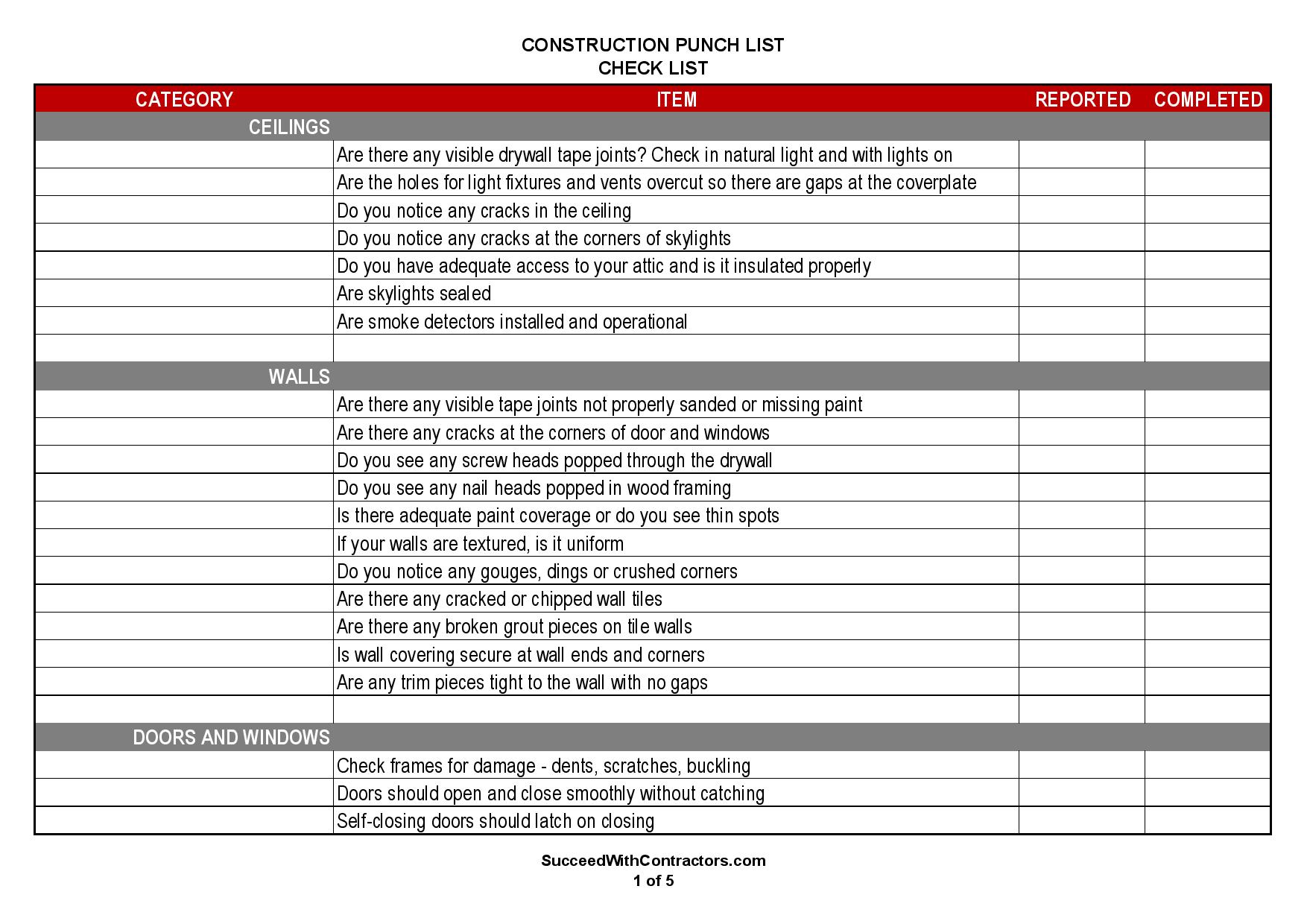 Construction Punch List