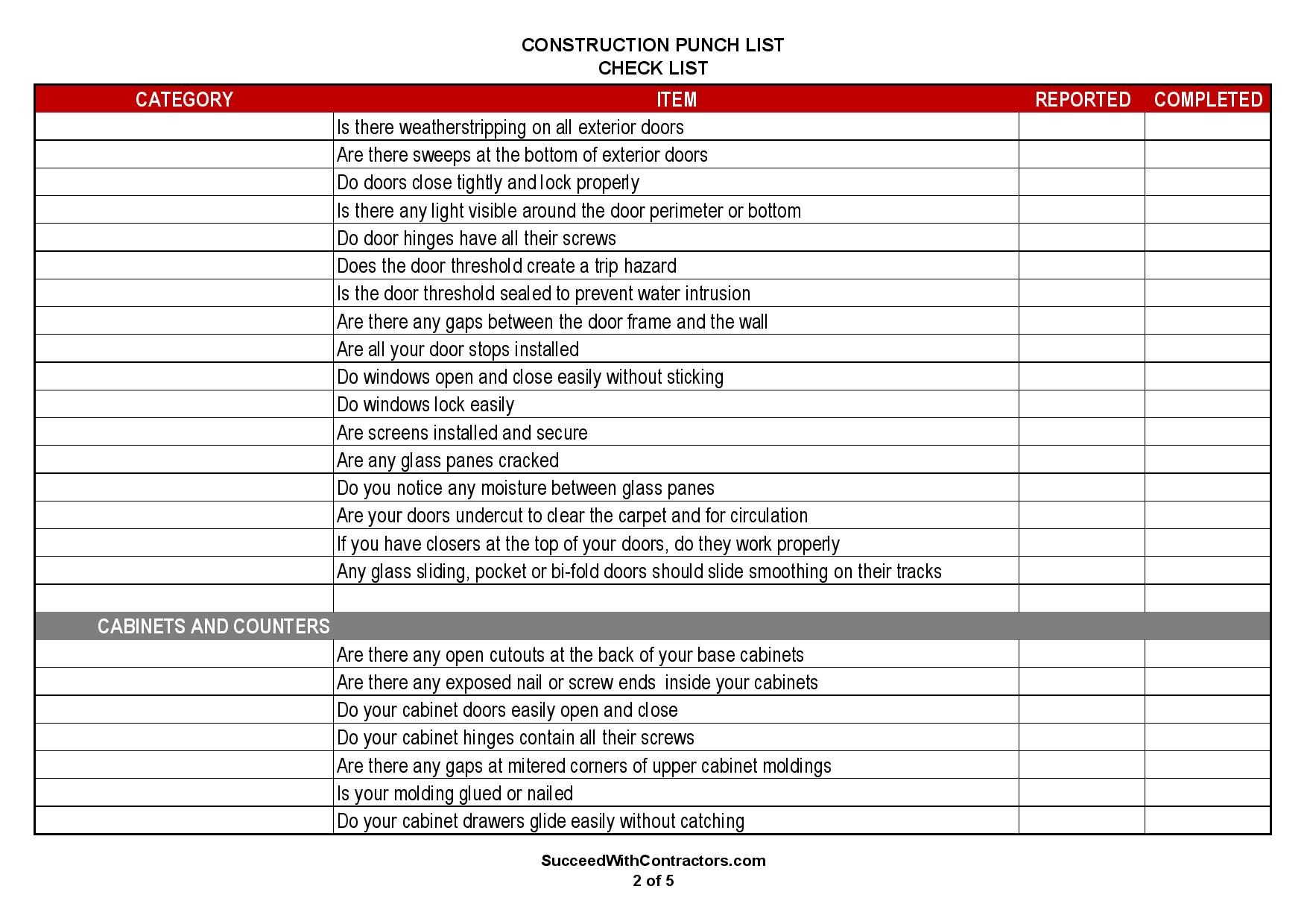 Construction Punch List